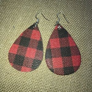 Buffalo Plaid Leather-Like Teardrop Earrings